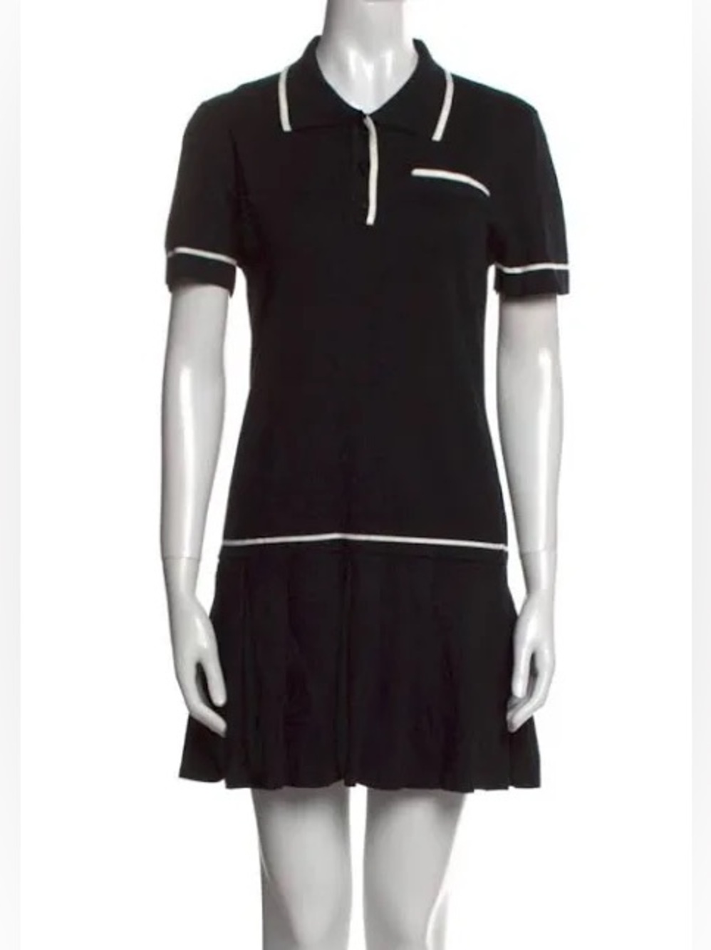 Caroline Constas - Navy Blue Pleated Short Sleeve Mini Polo Tennis Dress - Med